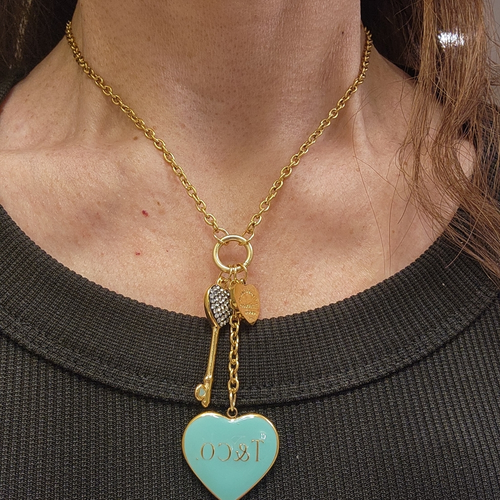 Designer inspired T & co necklace blue heart pendant
